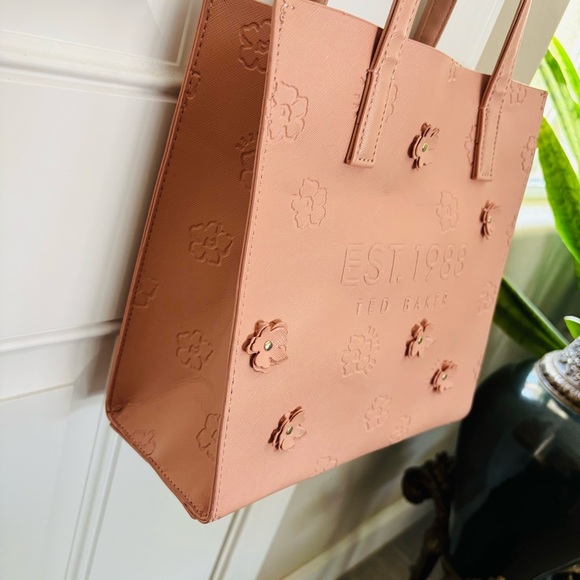Ted Baker Blush Pink Floral Faux Leather Small Tote 10”x 9.75”x 4” - Picture 9 of 16